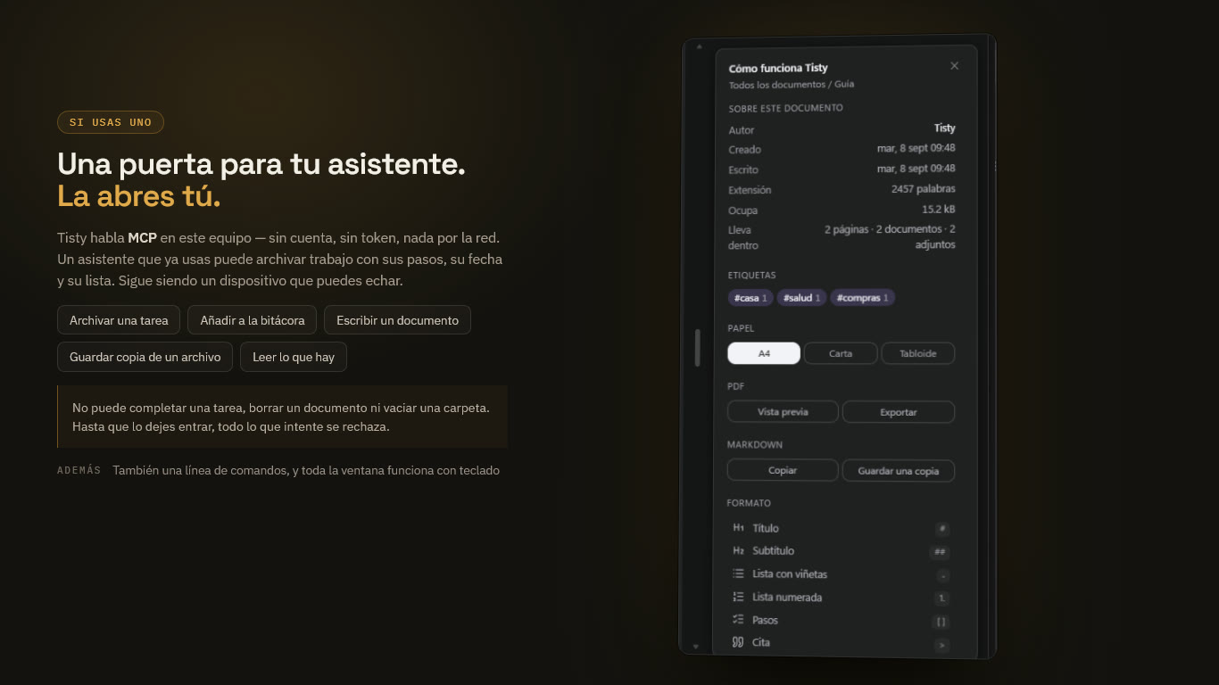 Un asistente anotando trabajo en Tisty